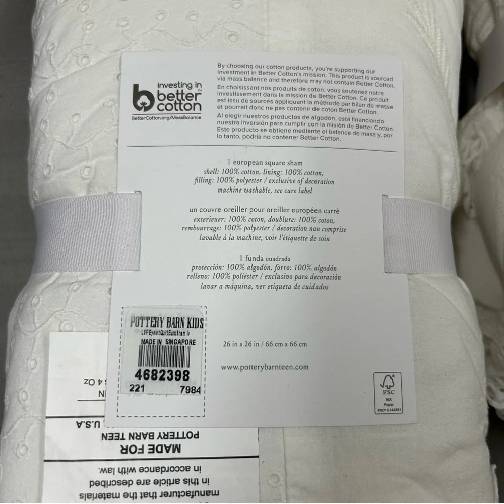 2 LoveShackFancy x Pottery Barn Eyelet Euro Sham Pillow Covers in Ivory NWT